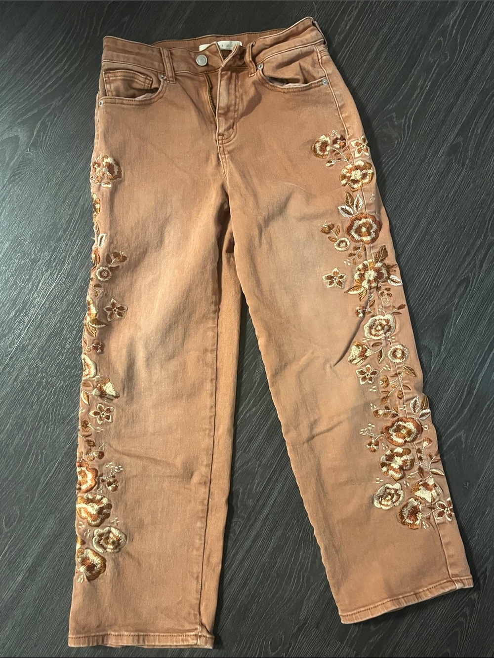 Altar'd State Brown Embroidered Straight Leg Jeans